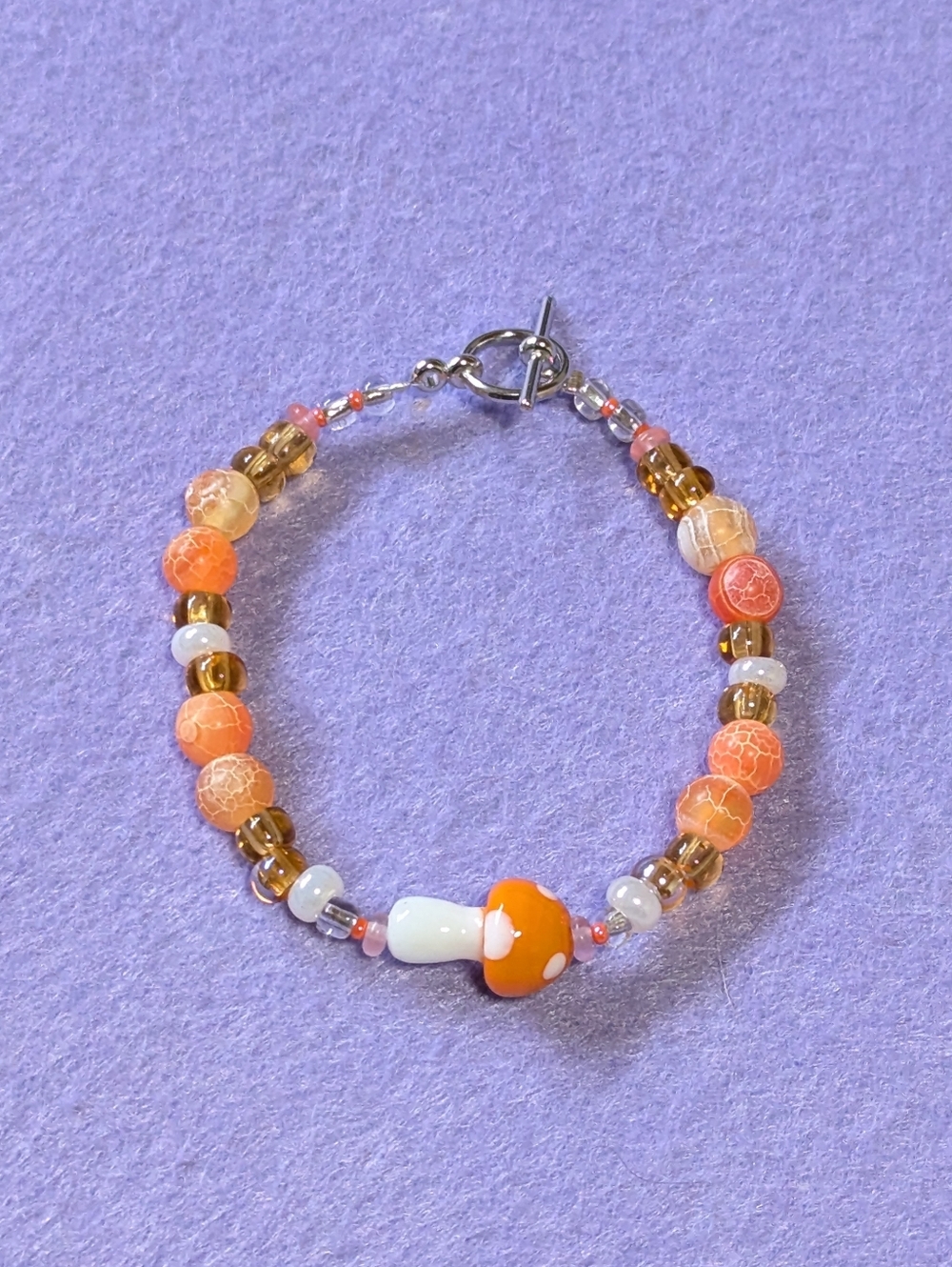 Orange Mushroom Beaded Bracelet